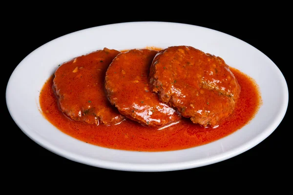 Chuletas Carne Salsa Tomate Horno Una Sartén — Foto de Stock