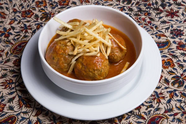 Iranian Cuisine Oshe Anor Meatball Soup White Plate — Stock Photo, Image