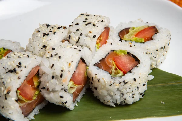 Fresh Sushi California Rolls White Plate — Stock Photo, Image