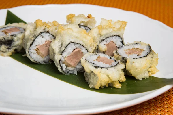 New York Crunch Sushi Roll Selective Focus — Stock Photo, Image