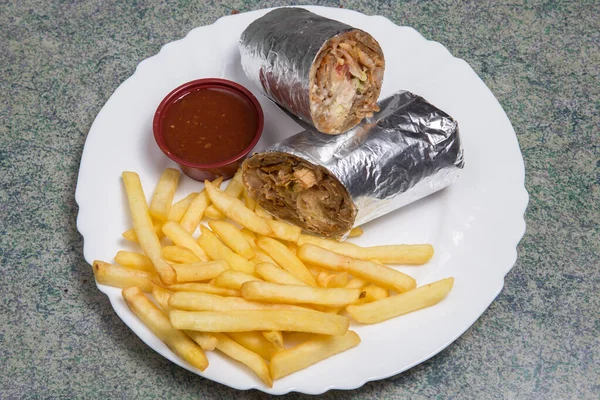 Hús Csirke Doner Kebab Vagy Shawarma Szendvics — Stock Fotó