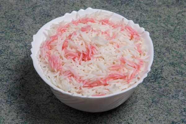 Porce Parní Rýže Bílém Talíři — Stock fotografie