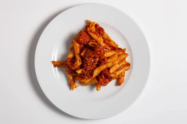 Macaroni Tomato Sauce Minced Meat Grated Parmesan Cheese Mediterranean Dish — Stock Photo, Image