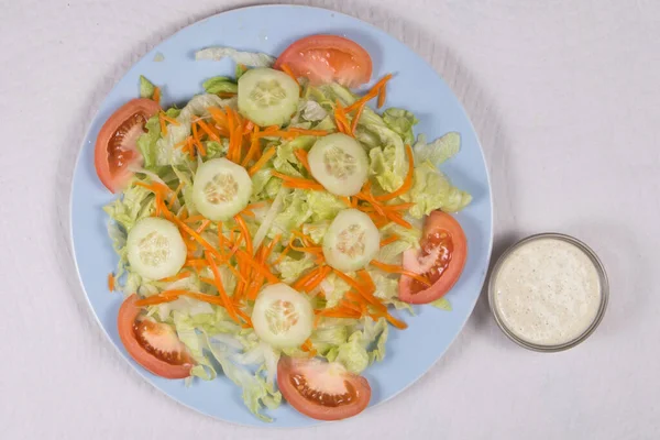 Salade Verte Fraîche Avec Mélange Feuilles Vertes Épinards Augula Basilic — Photo