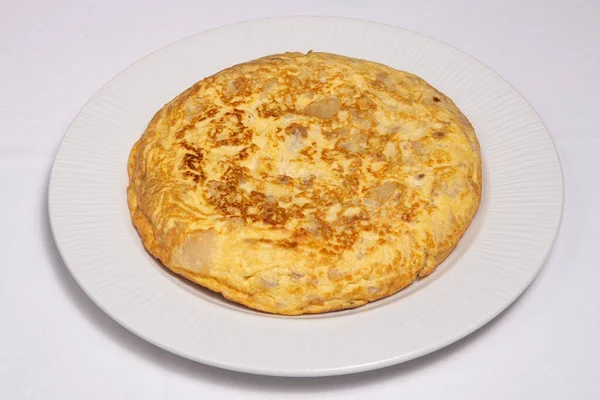 Spanisches Omelett Tortilla Patata Auf Weißem Teller — Stockfoto