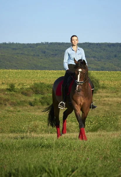 Bela mulher equitação cavalo — Fotografia de Stock