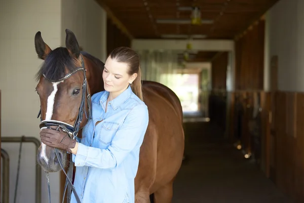 Female rider with sport horse — Stock Photo, Image