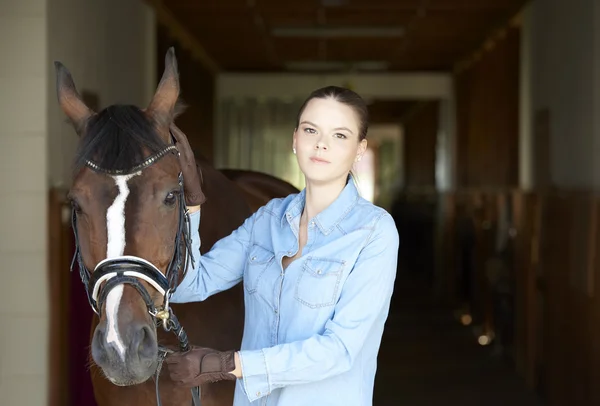 Female rider with sport horse — Stock Photo, Image