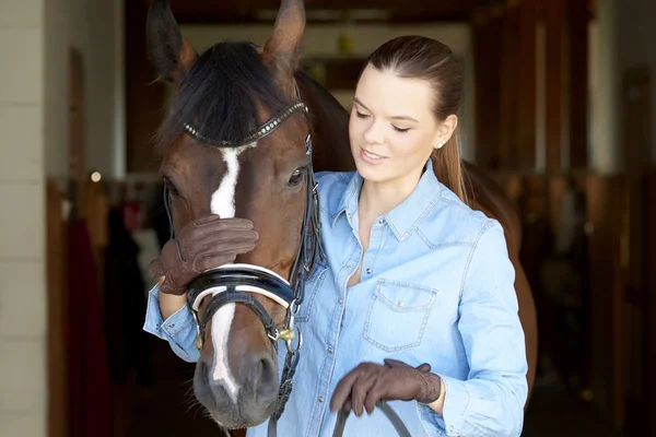 Female rider with sport horse — Stock Photo, Image