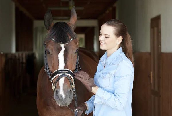 Female rider with sport horse — Stock Photo, Image