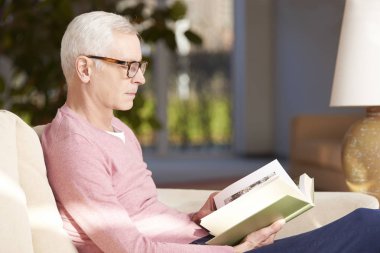 Kanepede kitap okuyan adam.