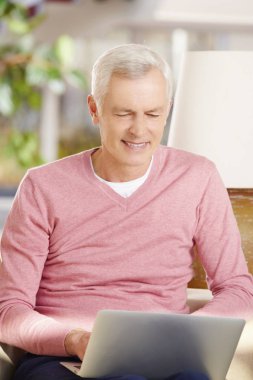 Dizüstü bilgisayar kullanan kıdemli adam.