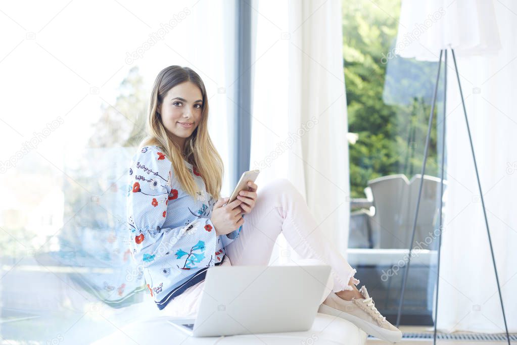 woman working at home