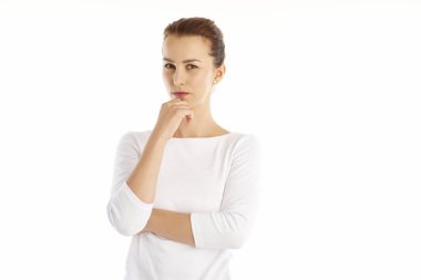 elle çene üzerinde duran kadın