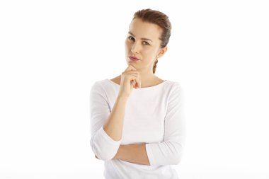 elle çene üzerinde duran kadın 