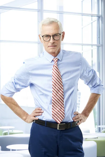 Confident Senior Man Wearing Shirt Rolled Sleeves While Standing Office — Stock Photo, Image