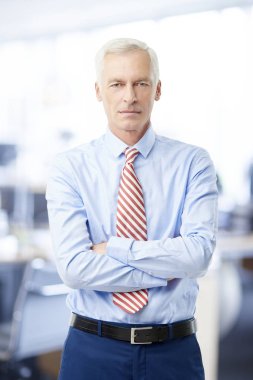 Silah ile ofisinde ayakta uzman finansal danışman işadamı geçti.