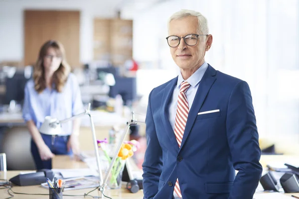 Mature Confident Businessman Glasses Suit Office — Stock Photo, Image