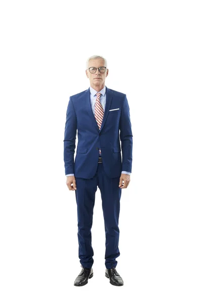 Full Length Senior Businessman Suit Looking Camera Isolated White — Stock Photo, Image