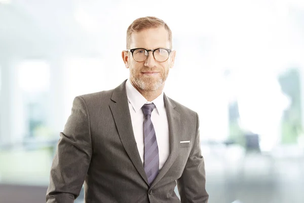 Senior Investment Advisor Businessman Wearing Suit While Standing Office Looking — Stock Photo, Image