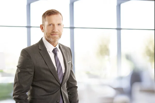 Senior Investment Advisor Businessman Wearing Suit While Standing Office Looking — Stock Photo, Image