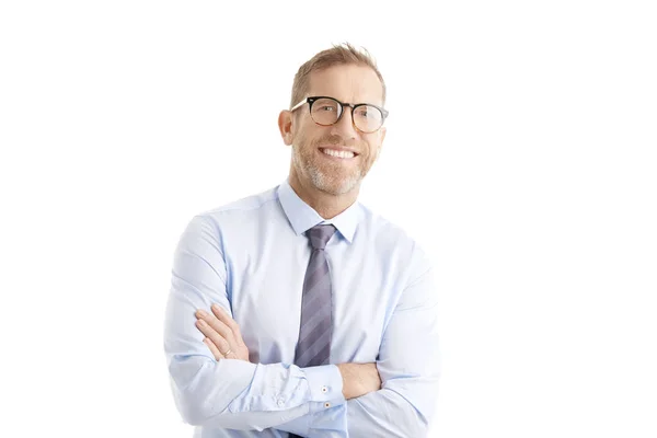 Retrato Estudio Hombre Negocios Mediana Edad Con Camisa Corbata Mientras —  Fotos de Stock