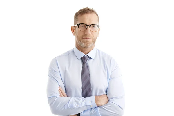 Retrato Estudio Hombre Negocios Mediana Edad Con Camisa Corbata Mientras —  Fotos de Stock