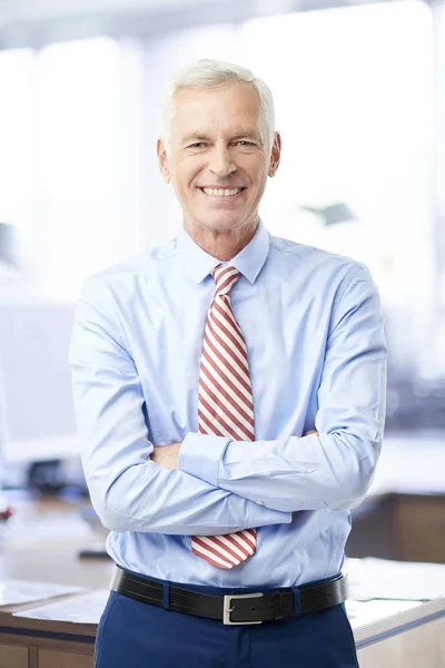 Executive Senior Financial Advisory Businessman Standing Arms Crossed Office Looking — Stock Photo, Image