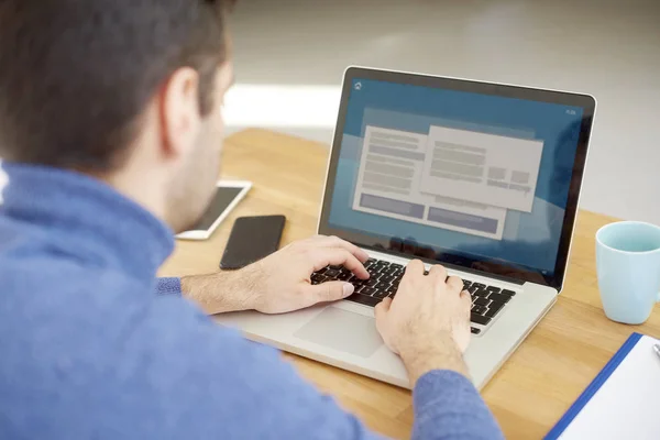 Rear View Shot Young Businessman Working Laptop While Managing His — Stock Photo, Image