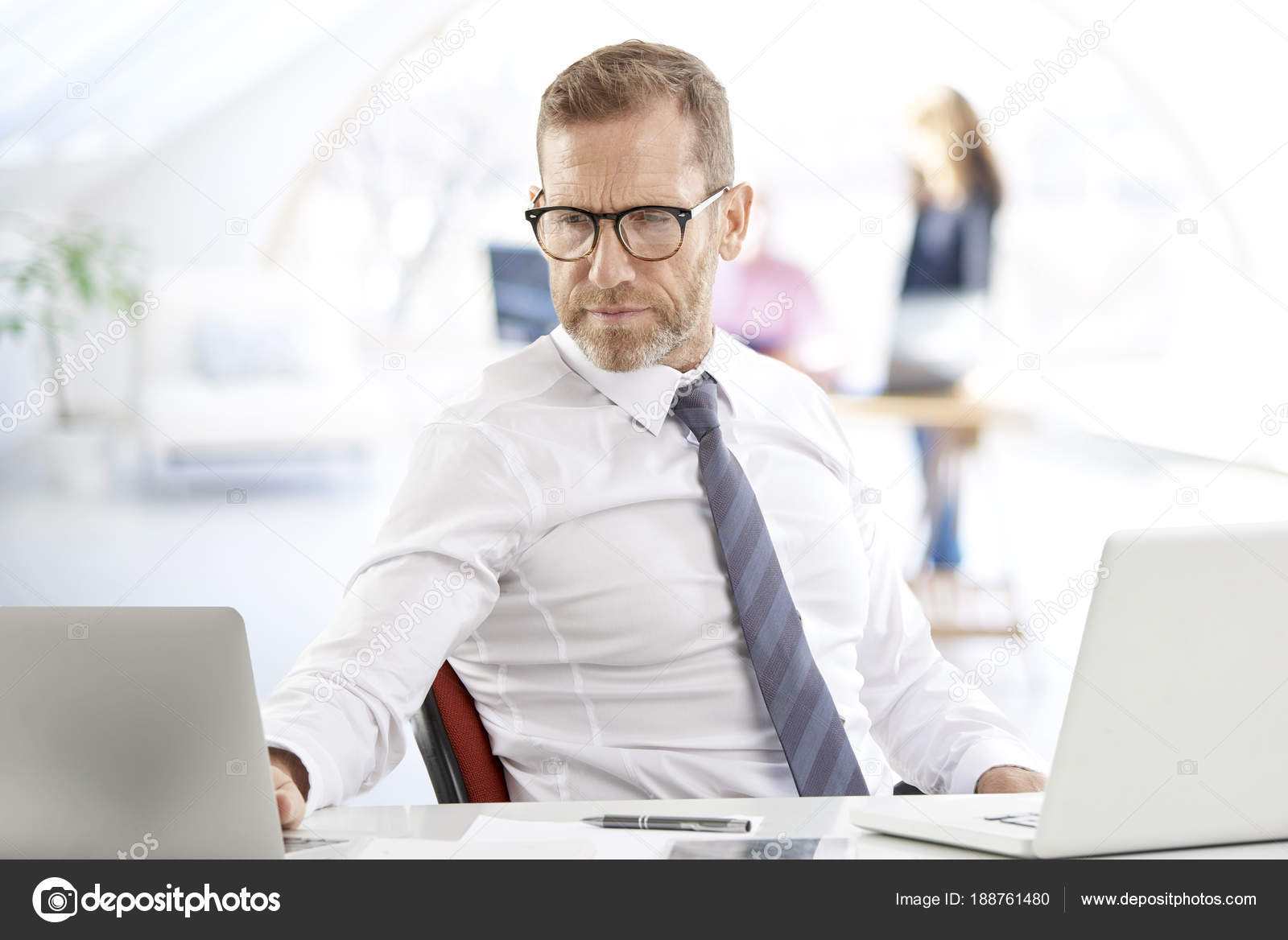 Careworn Financial Advisor Businessman Wearing Shirt Tie Whilw