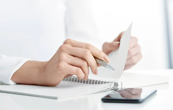 Close Shot Businesswoman Hand Holding Pen Writing Something Notebook While Royalty Free Stock Images