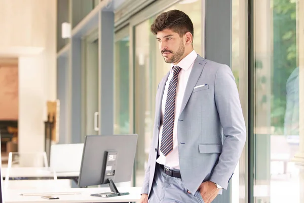 Πορτρέτο Του Νεαρού Επιχειρηματία Αυτοπεποίθηση Που Φοράει Κοστούμι Και Γραβάτα — Φωτογραφία Αρχείου