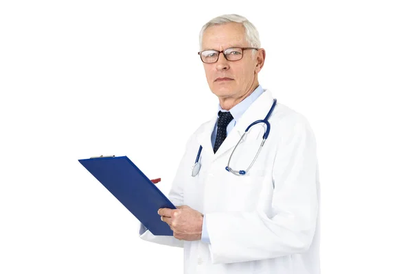 Retrato Médico Alto Rango Con Estetoscopio Alrededor Del Cuello Sosteniendo —  Fotos de Stock