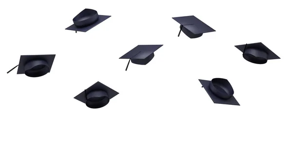 Thrown graduation hats in the air — Stock Photo, Image