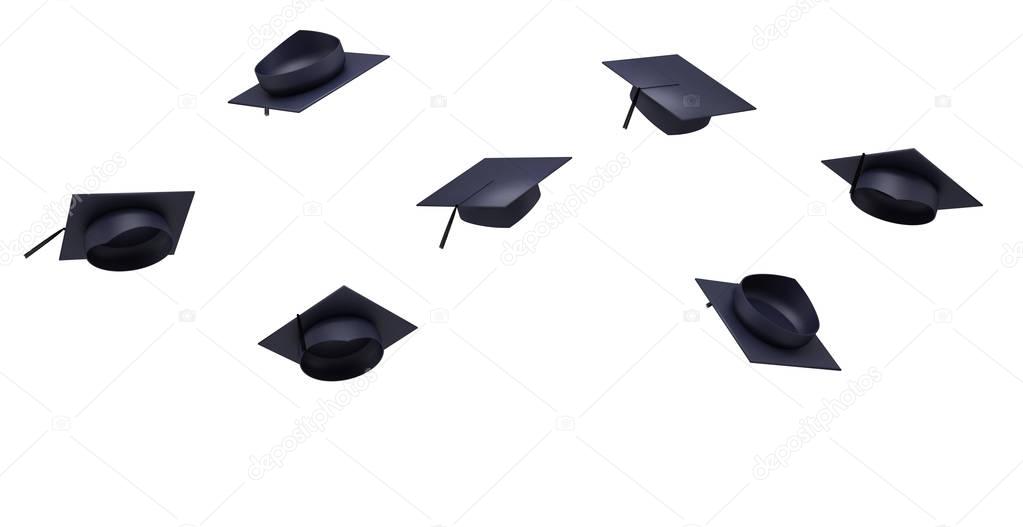 Thrown graduation hats in the air 