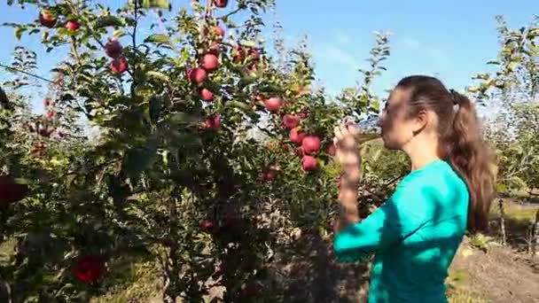 Mujer bebiendo jugo — Vídeo de stock