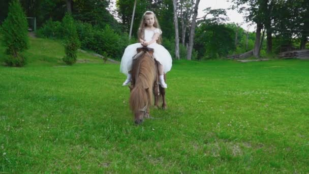 Little girl is riding a pony — Stock Video