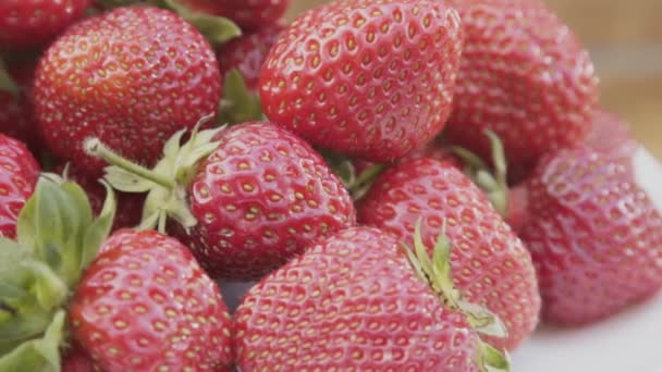 Een plaat van aardbei close-up — Stockvideo