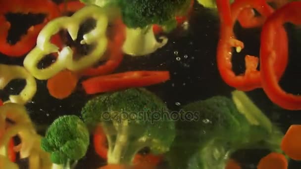 Gehakte kool, wortelen en paprika — Stockvideo