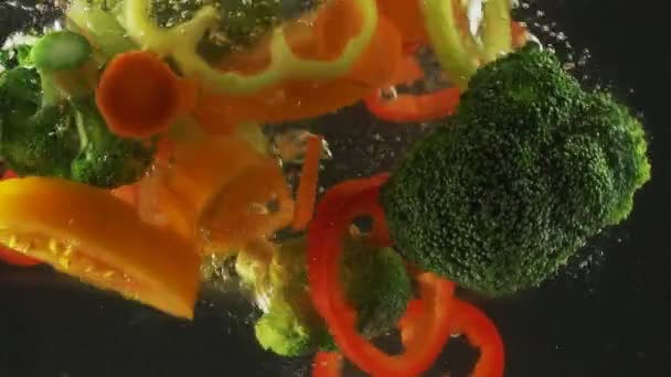 Nakrájené zelí, mrkve a papriky — Stock video