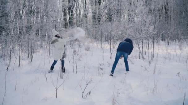 Το ζεύγος πετάει χιονόμπαλες — Αρχείο Βίντεο