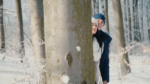 Paar im Winterwald — Stockvideo