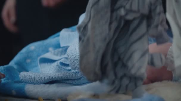 Kleiner Junge wird in Handtuch gewickelt — Stockvideo