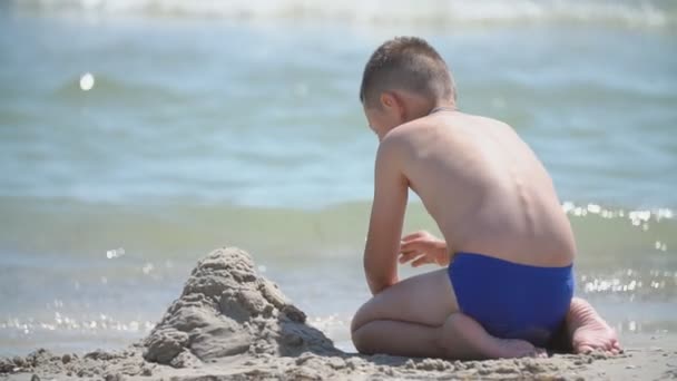 Children build a sand castle — Stock Video