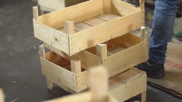 Pile of wooden crates — Stock Video