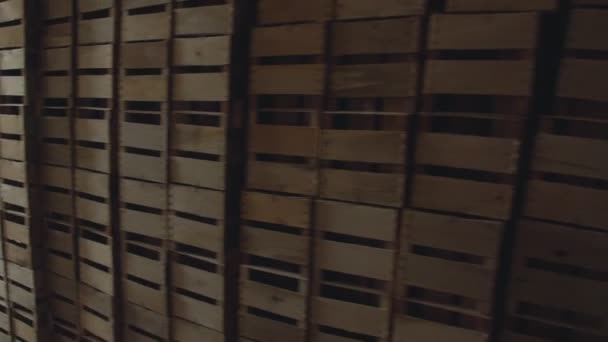 Magazijn met houten kisten — Stockvideo