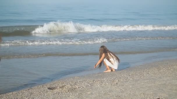 Дівчина гуляє на березі моря — стокове відео