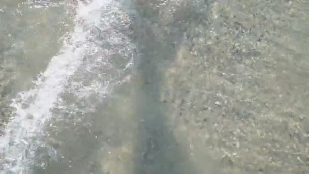Female feet walking on water — Stock Video