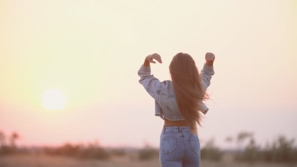 Girl with long hair and jeans — Stock Video