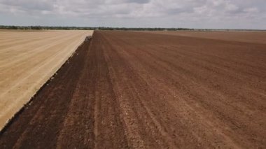 Kırmızı traktör tarlayı sürüyor